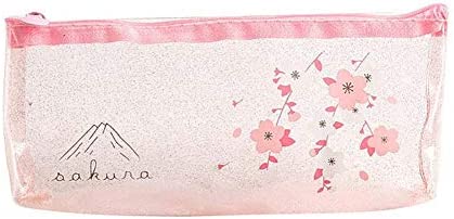Minsa 1 astuccio trasparente per matite, motivo fiori di ciliegio per scuola, studenti, portapenne, cancelleria, per ragazze, dimensioni 21 x 10 x 2 cm (stile 1)