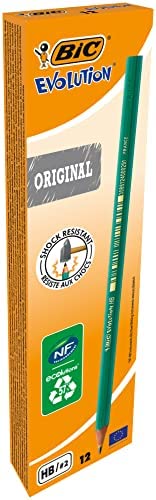 BIC Matita in Grafite, Evolution ECOlutions, per Scrivere a Scuola e in Ufficio, Mina Hb Ultraresistente, Confezione da 12 Unità