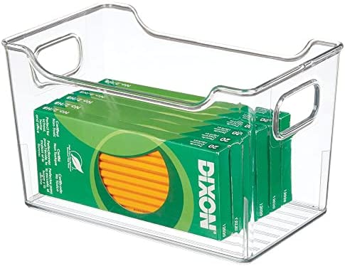 mDesign Organizer ufficio – Contenitore portaoggetti per ufficio e casa – Box in plastica ideali per penne, matite, timbri e altri oggetti da cancelleria – trasparente