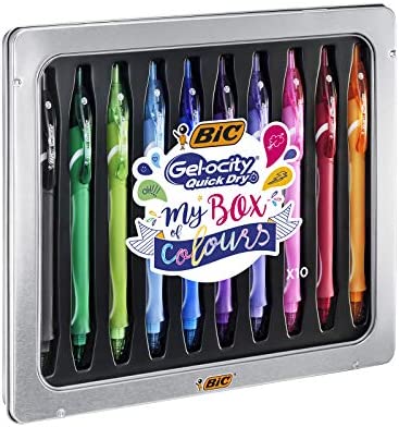 BIC, Gel-ocity Quick-Dry, Set Penne Gel Colorate, Punta 0.7mm, Cancelleria Scuola e Università, Kit Scrittura da Regalo in Metallo, 10 Unità