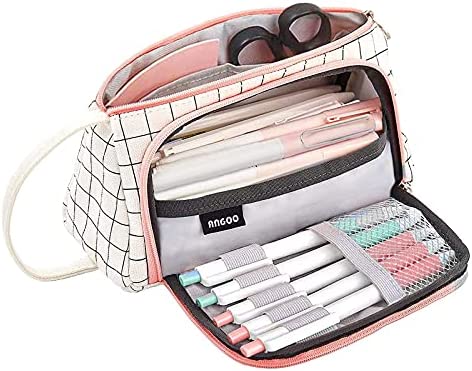 Astuccio, astuccio per adolescenti, astuccio di grande capacità, astuccio a 3 scomparti, borsa da scuola e da ufficio, scatola di cancelleria, Utilizzato in Uffici e Scuole (bianca)