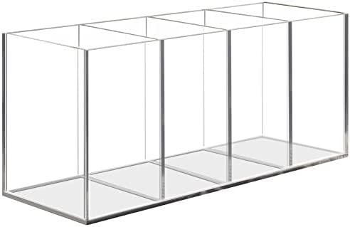 Uquelic Portapenne in acrilico, 4 scomparti Portamatite da scrivania di forma rettangolo, multifunzione trasparente, Porta pennelli per Trucco