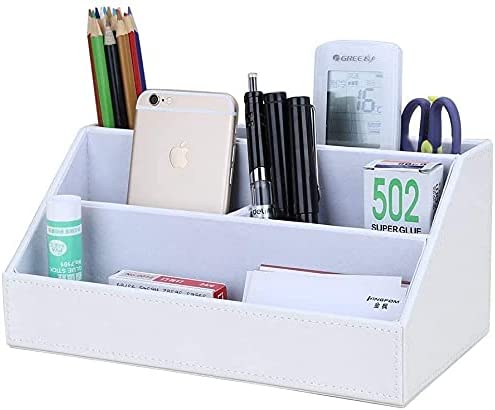 KINGFOM Multifunzionale Portaoggetti da scrivania/Organizer da scrivania/Portaoggetti da ufficio in Pelle PU (1858bianco)