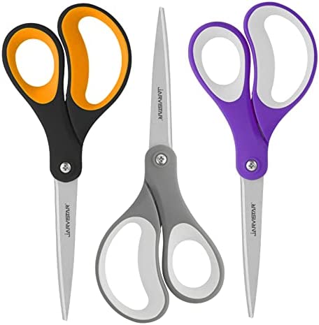 JARVISTAR Forbici, Lame Rivestita in Titanio , Forbici multiuso, Impugnatura Morbida, Forbici in acciaio inossidabile, Forbici per Carta, Forbici da Ufficio, 3 pezzi ,21.5 cm，Nero/Grigio/Viola