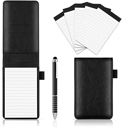 Set Portablocco da 7 Pezzi Piccoli, con Penna in Metallo e 50 Fogli a Righe, Ricariche per Quaderni Tascabili Incluse 5 Pezzi da 3 x 5 Pollici, 30 Fogli a Righe per Blocco Note (Nero)