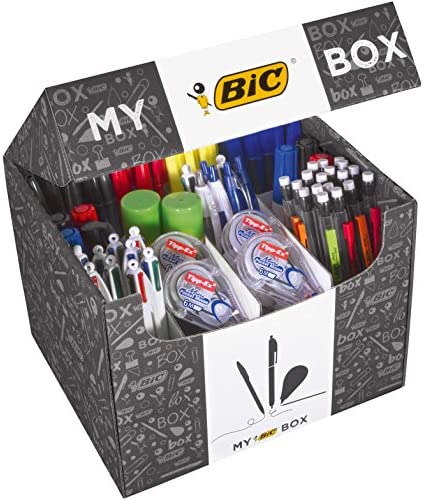 BIC, My BIC Box, Set Completo Cancelleria Casa e Ufficio, Penne a Sfera, Portamine, Pennarelli indelebili, Evidenziatori, Bianchetti a Nastro, Colla, 115 Unità + 9