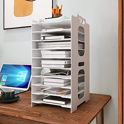 PUNCIA 10 livelli Organizer per Carta da Ufficio Scrivania Porta Documenti da Scrivania Vassoio per Lettere e porta Carta A4 Porta Documenti per Ufficio a casa Scuola (10 Tier)