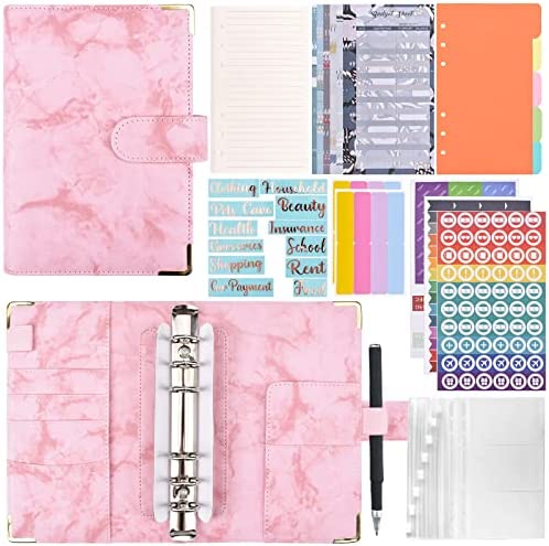 Raccoglitore ad Anelli A6, Raccoglitore Notebook di Bilancio con 12 Buste Trasparenti, Portadocumenti con Buste a Cerniera per Budget di Contanti Organizzatore di Buste Risparmio di Denaro