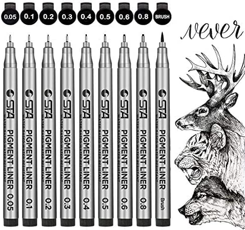 Fineliner, GXR Fineliner Penne Nero Pigment Liner Micro Penne da Disegno, Pennarelli Punta Fine per Schizzi Disegno Comic Manga Scrapbooking Calligrafici (9 Pezzi)