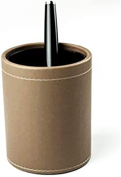 DELMON VARONE – Portapenne in ecopelle “EcoAppleather”, marrone, ecologico, con rivestimento interno in PU e base in tessuto non tessuto, portapenne rotondo, per scrivania e ufficio