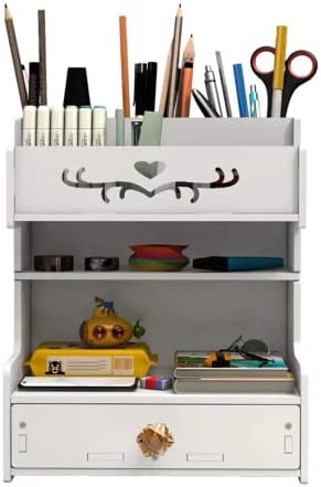 Portapenne da Scrivania con Cassetto,Bianco,Organizer Scrivania di grande capacità,Porta Penne per Scrivania fai da te,Portapenne per ufficio,scuola e casa. (BP13)