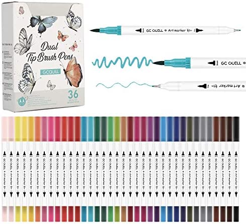 GC 36 pennarelli a doppia punta per acquerello, con punta a pennello e punta fine – set per colorare, disegnare e lettering, per journaling e calligrafia, per bambini e adulti GC-36W