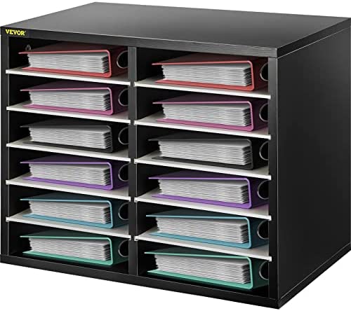 VEVOR Organizzatore di Documenti in Legno da 49 x 31 x 41 cm, Organizer di Scrivania in MDF Colore Bianco e Nero, Cassettiera di Ufficio su Scrivania con 12 Scomparti, Uso per Casa Ufficio Aula Studio