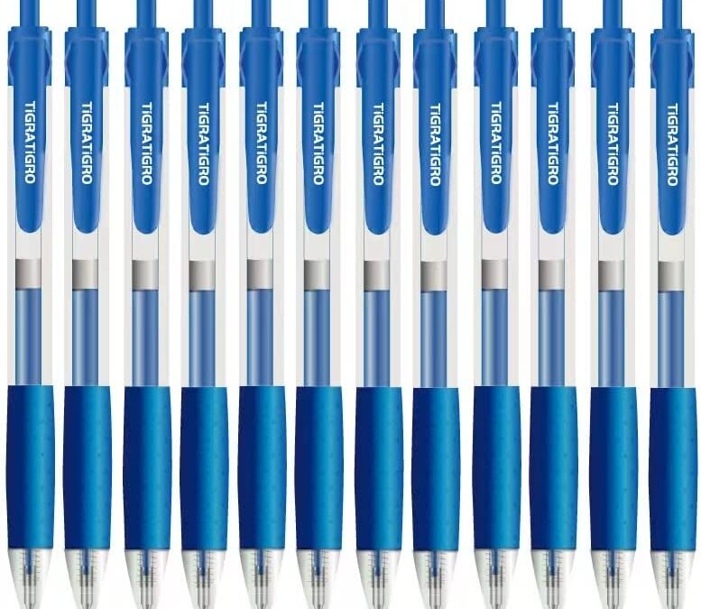 [Tigratigro] 12 Pezzi Penna a Scatto, Penne a Sfera,0.5mm, Per Ufficio e Scuola,Penna Gel di Alta Qualità, Asciugatura Veloce (Blu)