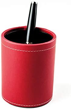DELMON VARONE – Portamatite da scrivania in pelle di mela rosso – Portapenne per ufficio con fodera in PU e parte inferiore in pile antiscivolo – Custodia Porta-Matite rotondo per penne sfera e matite