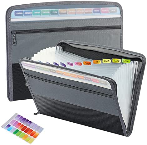 SOMLAW Cartella Portadocumenti Espandibile, Tasche a Fisarmonica Formato A4, 13 Tasche Porta Documenti con Chiusura a Cerniera(Grigio)