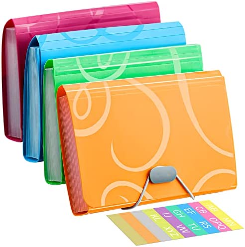 4 Pezzi Cartella Portadocumenti Espandibile Cartelle a Soffietto Fisarmonica Porta Documenti A6 Portatile con 12 Etichette Colorate per Casa Scuola Ufficio