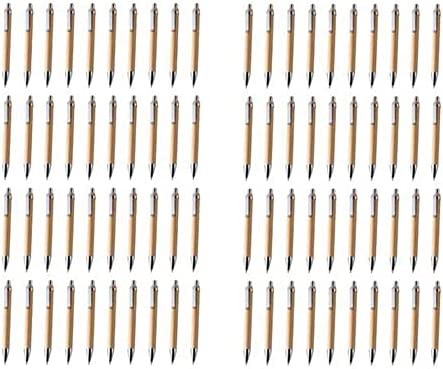 Plmvhpb Set di 80 Penne un Sfera nel Bambù e Strumenti di Scrittura nel Legno, 40 Pezzi di Inchiostro Nero e 40 Pezzi di Inchiostro Blu