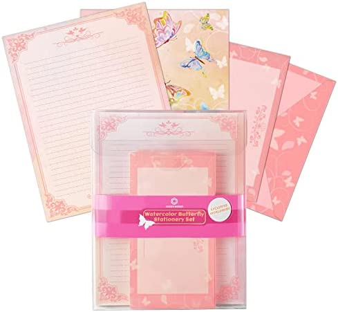 Set di buste di carta con farfalle e confezione regalo, 48 pezzi di carta cancelleria (foderato) e 24 buste autosigillanti, 21,6 x 27,9 cm lettera decorativa carta da scrittura a mano