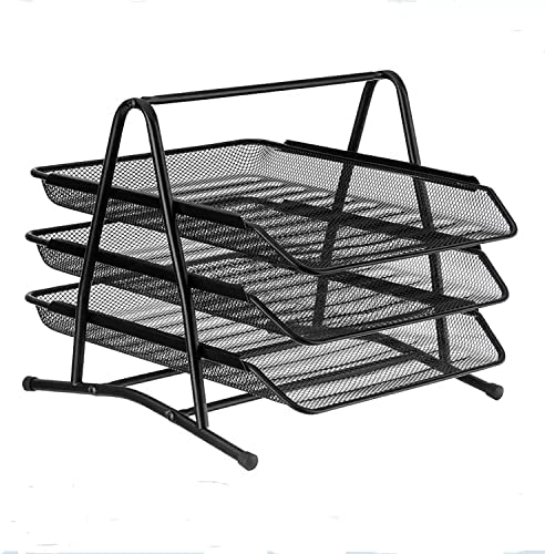 Cassetti per documenti, color nero, con 3 casseti – Vassoio organizzatore per scrivania – Cassettina per Corrispondenza – Armadietti per file – Organizzatore da scrivania – DIN A4 – Rete metallica